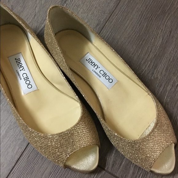 Sparkly Gold Jimmy Choo Peep Toe Flats Size 35 - Picture 2 of 7